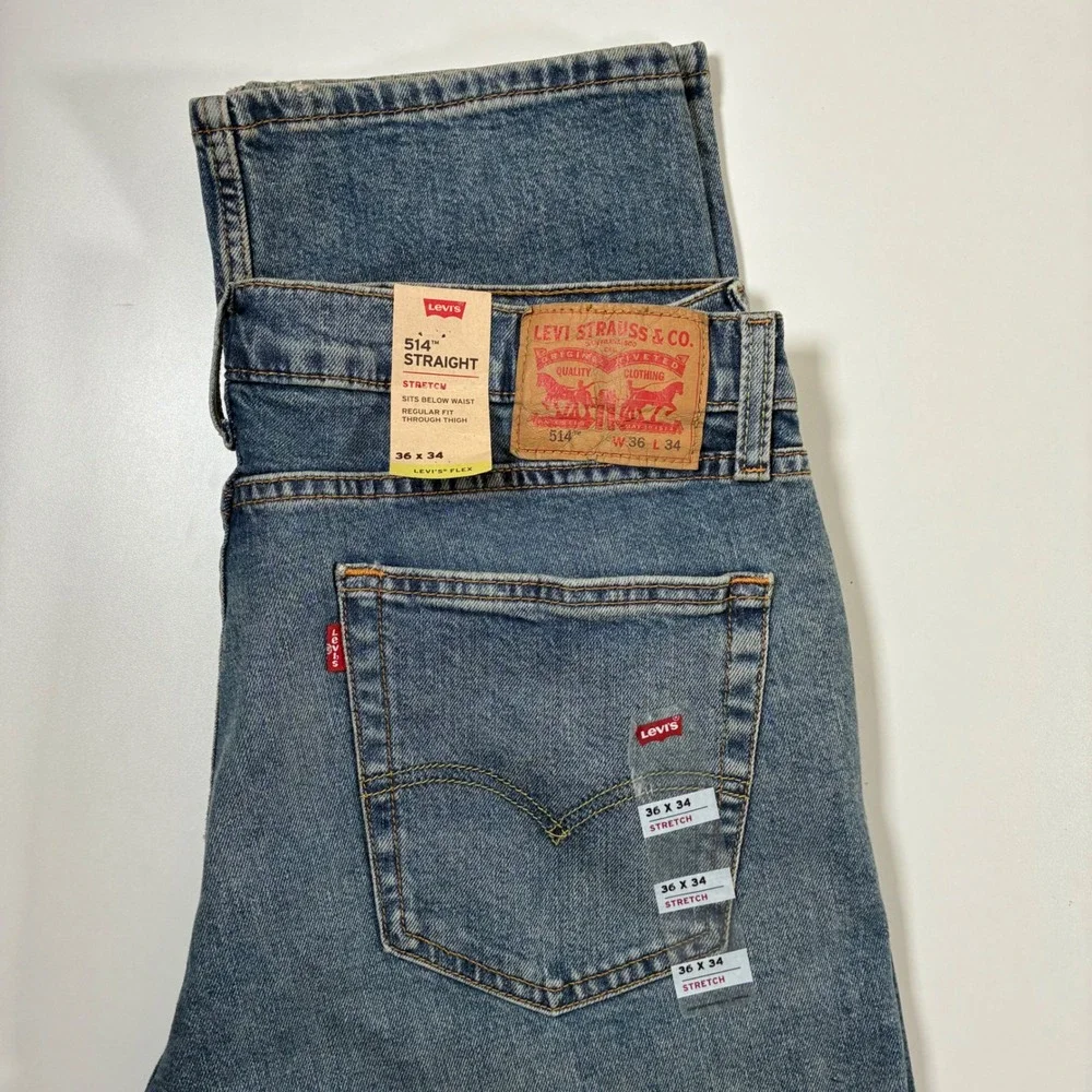 NEW Levi's 514 Straight Jeans 36x34 Blue Flex Stretch Denim USA Cowboy